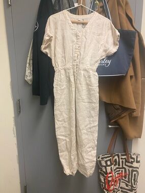 Zara Girls Cream Button-Front Linen Jumpsuit - Size 11/12